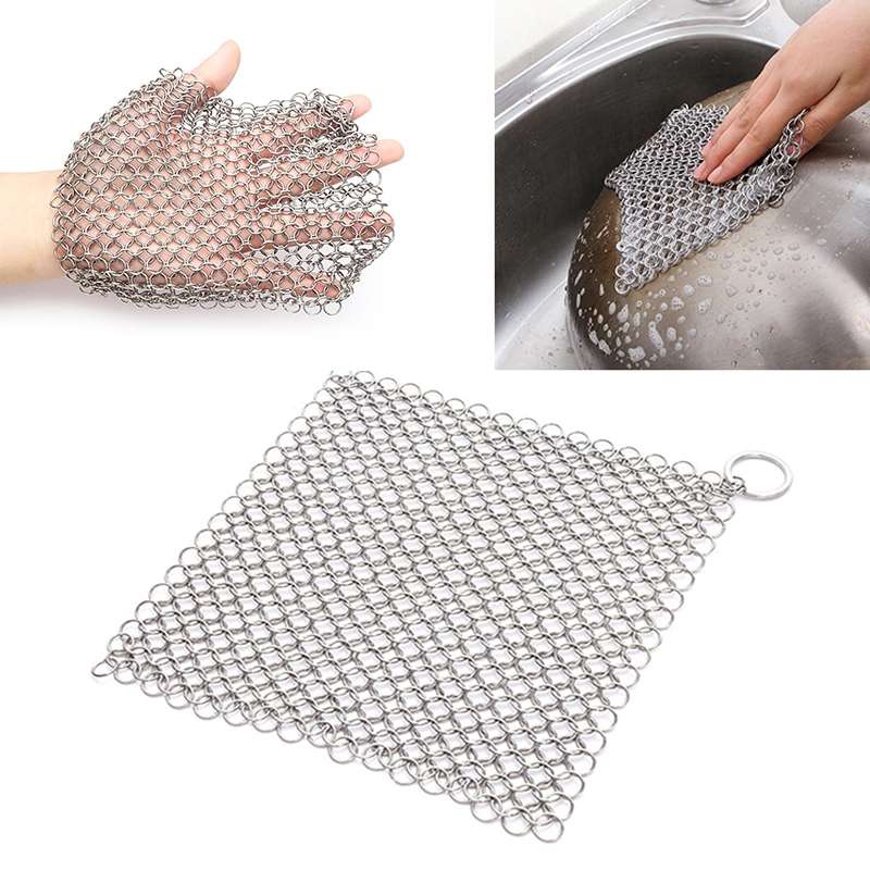 Stainless Steel Square Cast Iron Cleaner Pot Brush Scrubber Home Cookware Kitchen Cleaning Tool, Siz