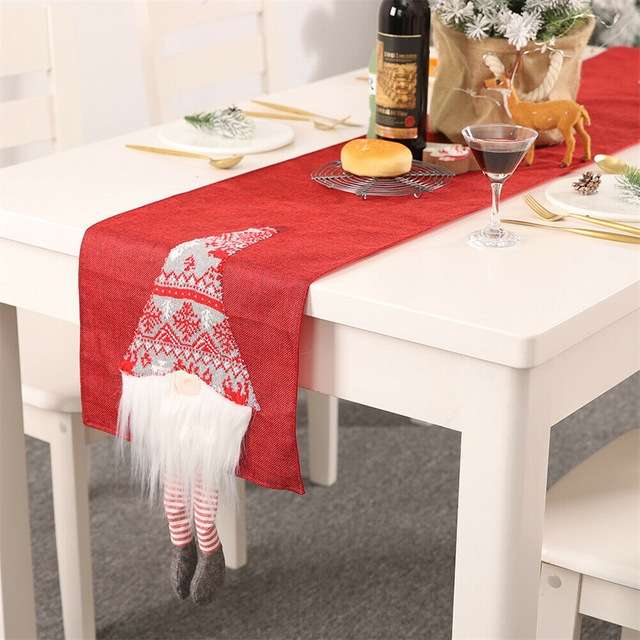 Christmas Tablecloth Santa Claus Table Runner Hotel Banquet Table Flag for Festival Decoration(Gray)