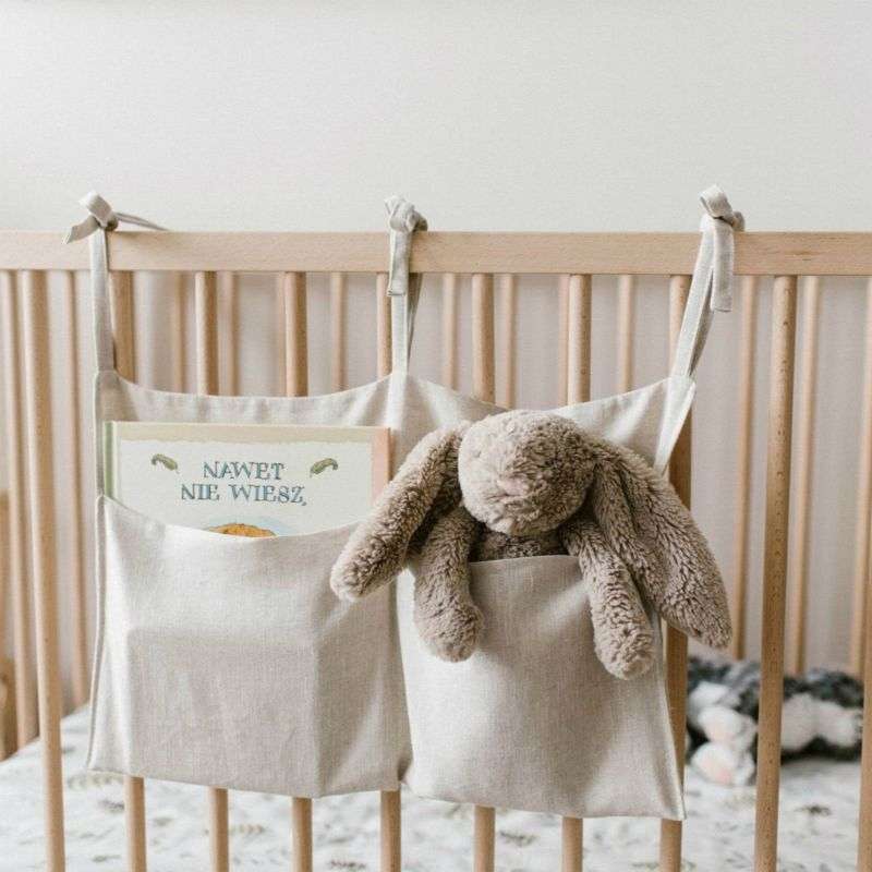 Crib Storage Hanging Bag Diaper Wrap Molar Toy Storage Bag(Light Gray)
