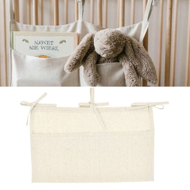Crib Storage Hanging Bag Diaper Wrap Molar Toy Storage Bag(Light Gray)