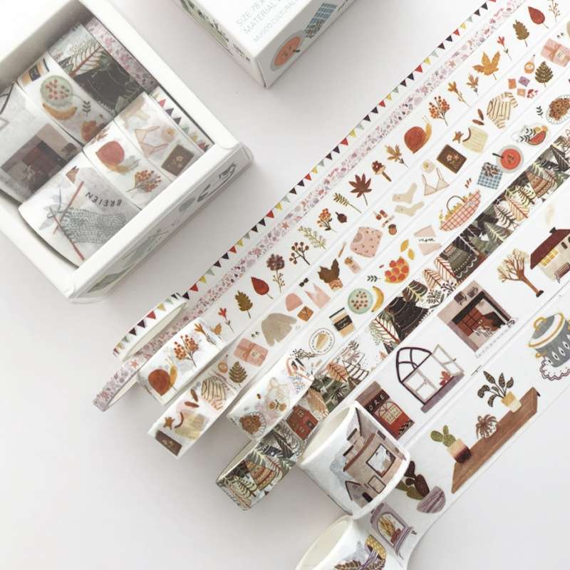 8 Roll / Box Paper Tape Basic Handbook Material Set Small Fresh Girl DIY Decorative Tape Antique Han