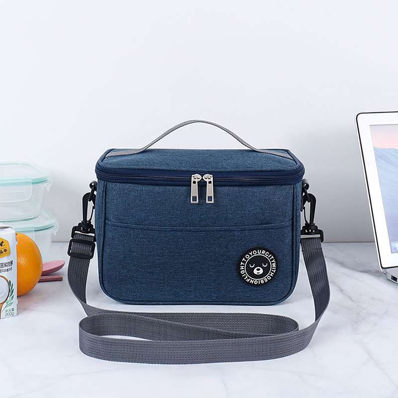 Thermal Lunch Box Bag Durable Waterproof Office Cooler Lunchbox with Strap M(Black)