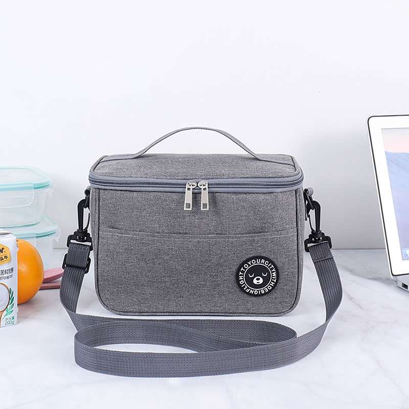 Thermal Lunch Box Bag Durable Waterproof Office Cooler Lunchbox with Strap M(Black)