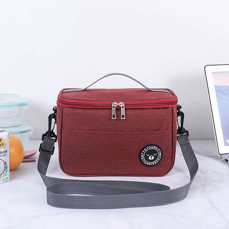 Thermal Lunch Box Bag Durable Waterproof Office Cooler Lunchbox with Strap M(Black)