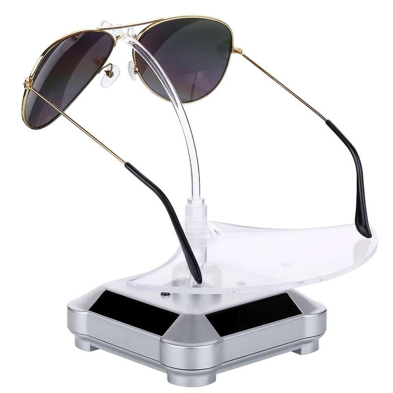 Solar 360 Degree Rotating Turntable Colorful Lights Glasses Display Stand(Black)