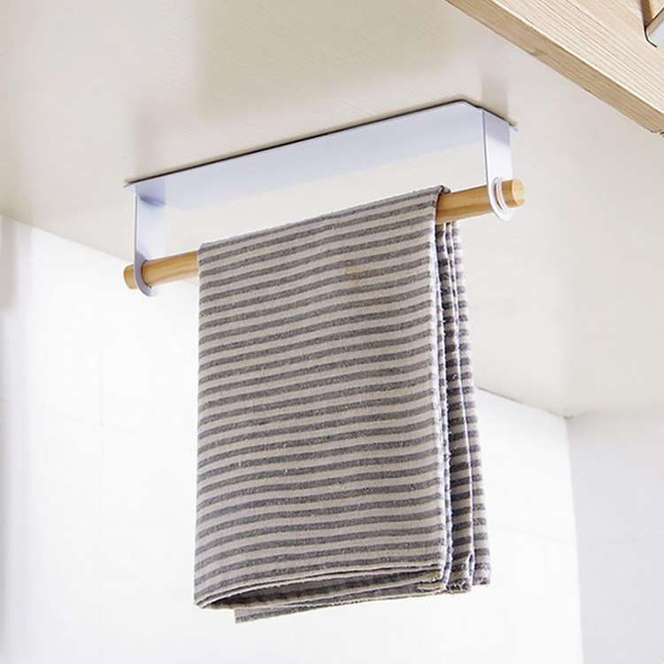 Non-perforated Kitchen Paper Holder Rag Roll Paper Storage Rack Toilet Bathroom Towel Rack(Black)