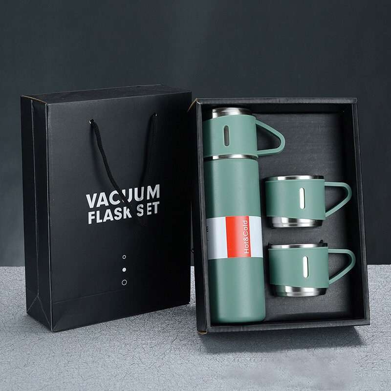 500ml 304 Stainless Steel Thermos Cup Portable Business Tea Cup,Spec: Gift Box Set(Green)