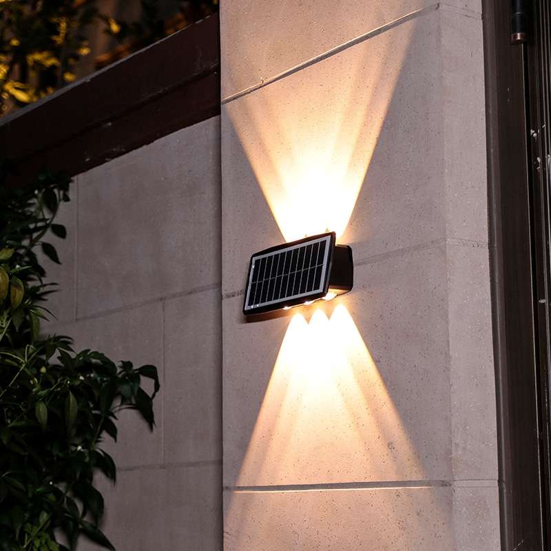 6LED Solar Wall Lamp Outdoor Waterproof Up And Down Double-headed Spotlights(Color Light)