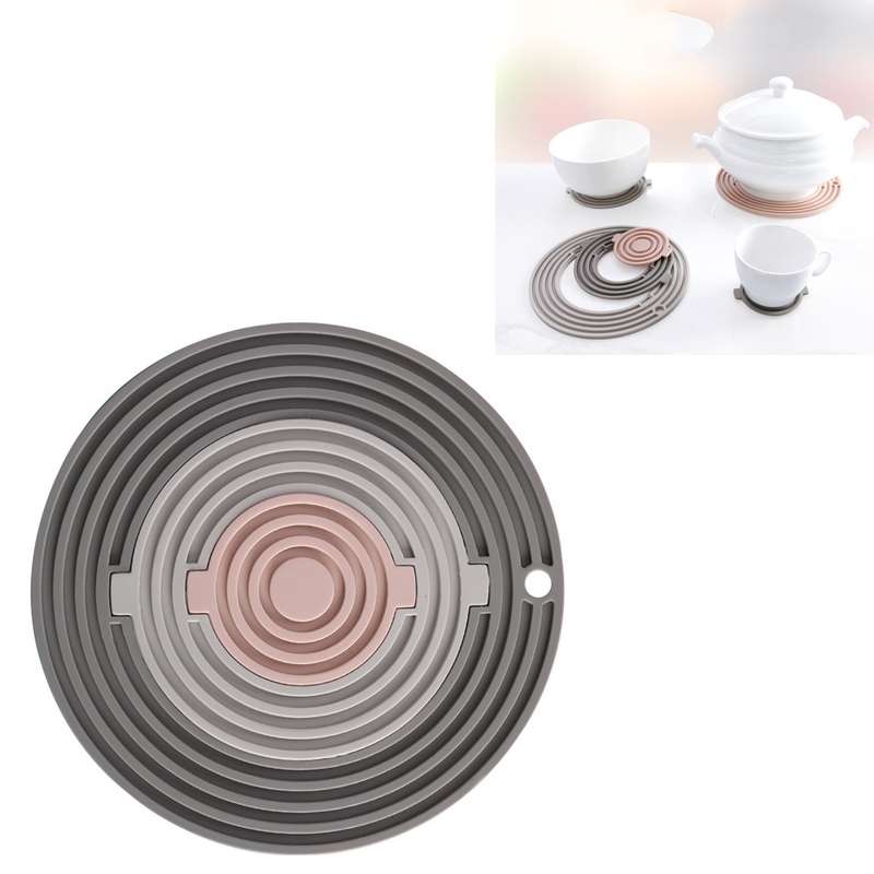 3 in 1 Round Silicone Heat Insulation Pad High Temperature Resistant Multifunctional Tableware Pad C