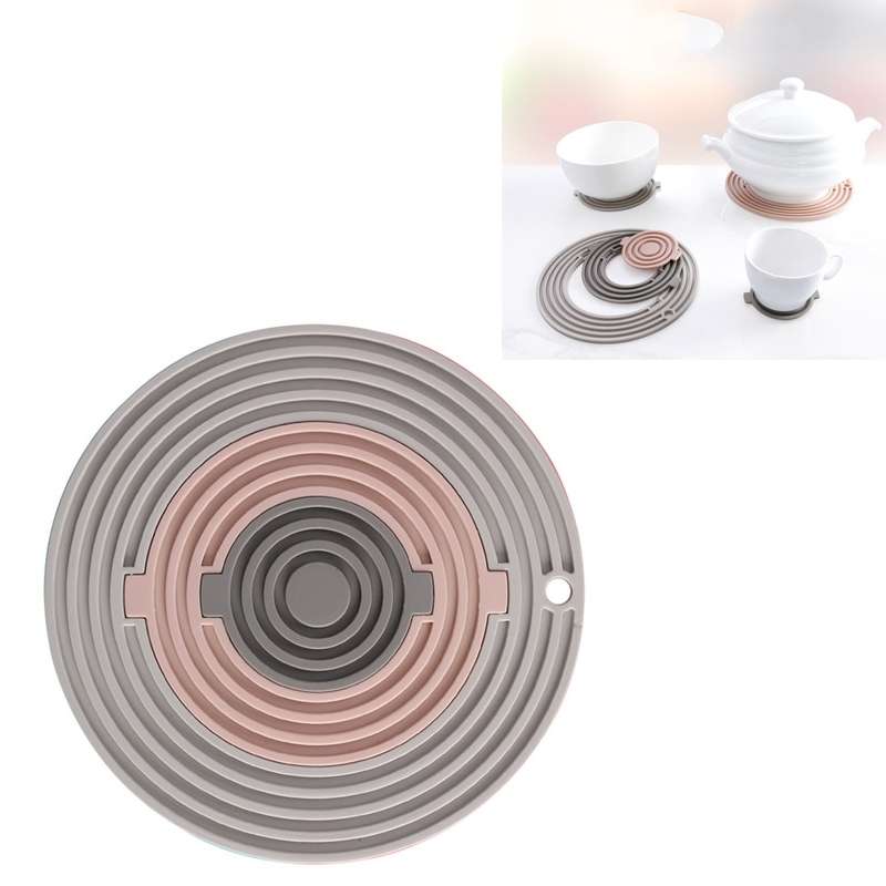 3 in 1 Round Silicone Heat Insulation Pad High Temperature Resistant Multifunctional Tableware Pad C