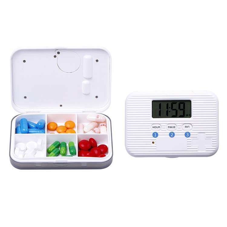 Regular Reminder Compartment Electronic Pill Box 6 Grid Electronic Version Mini Sealed Pill Box(Blue
