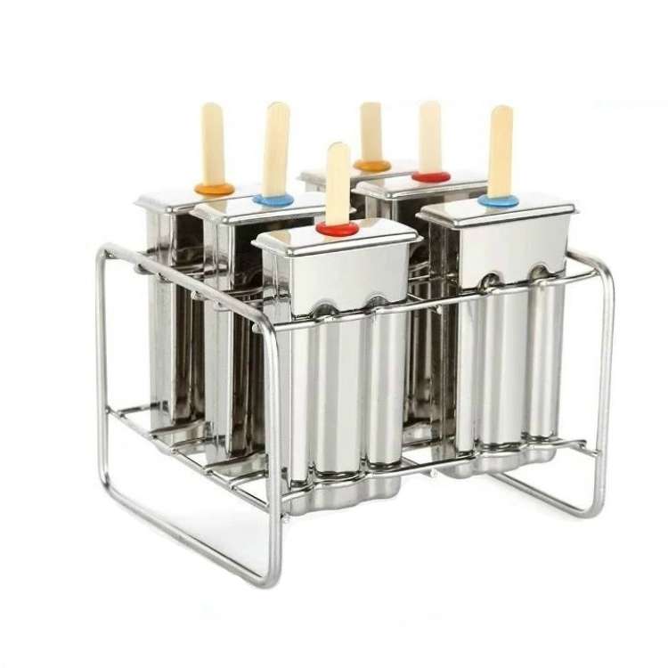 Stainless Steel DIY Ice Cream Mold Household Popsicle Ice Cream Mold(6 Flat Head Double Grooves)
