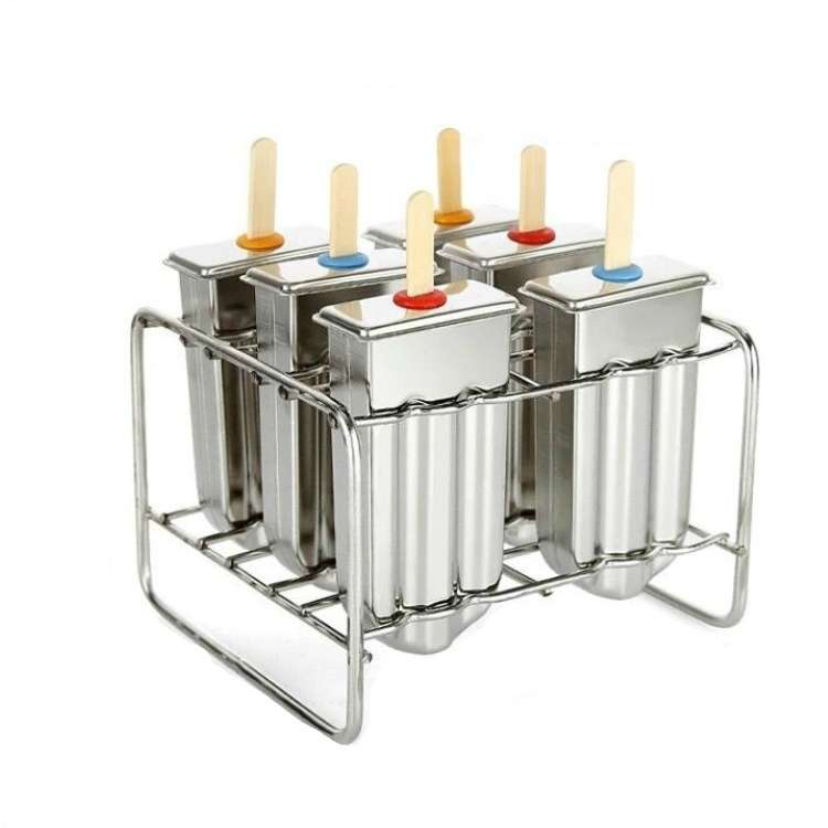 Stainless Steel DIY Ice Cream Mold Household Popsicle Ice Cream Mold(6 Flat Head Double Grooves)