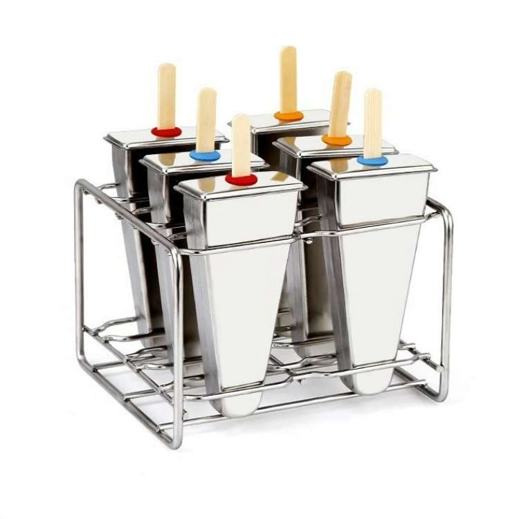 Stainless Steel DIY Ice Cream Mold Household Popsicle Ice Cream Mold(6 Flat Head Double Grooves)