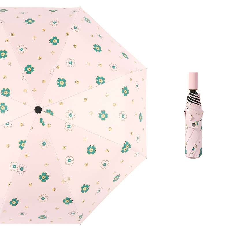 Student Vinyl Sunscreen Small Fresh Umbrella Folding Automatic Umbrella, Style:Nine Plywood(Yellow)
