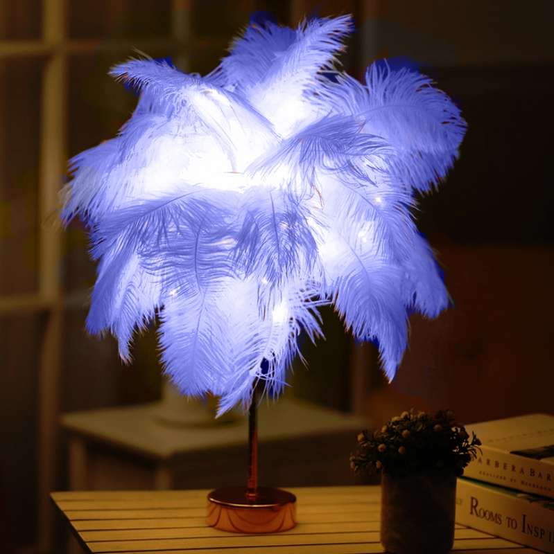 Ostrich Feather Table Lamp Wrought Iron Night Light LED Copper Wire Lamp(Orange)
