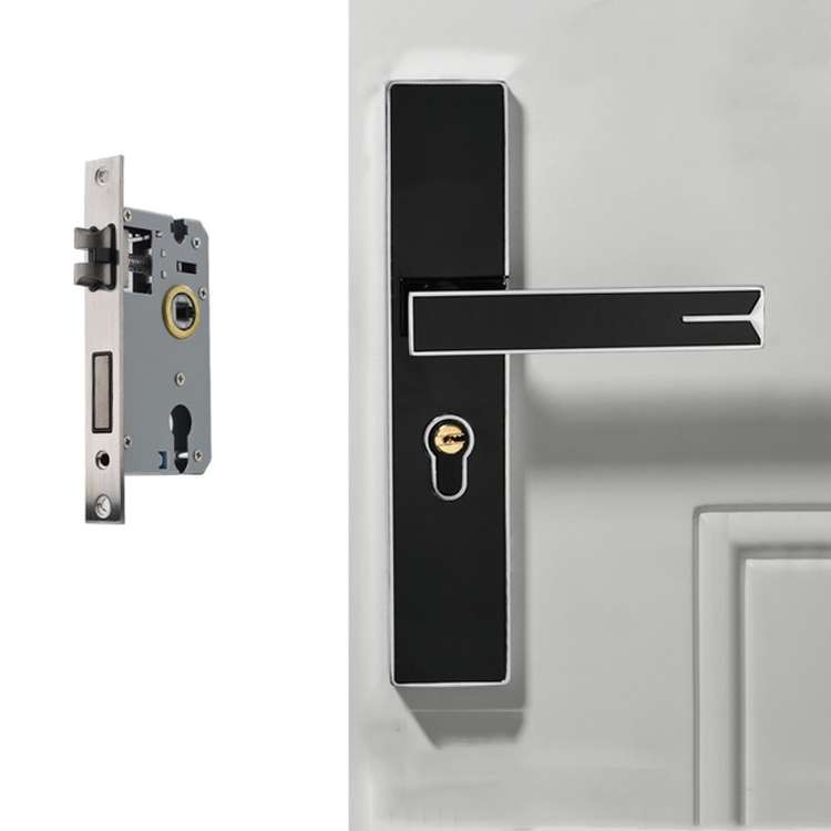 Mute Strong Magnetic Aluminum Alloy Interior Door Lock Door Bedroom Hardware Handle Lock, Color:Blac