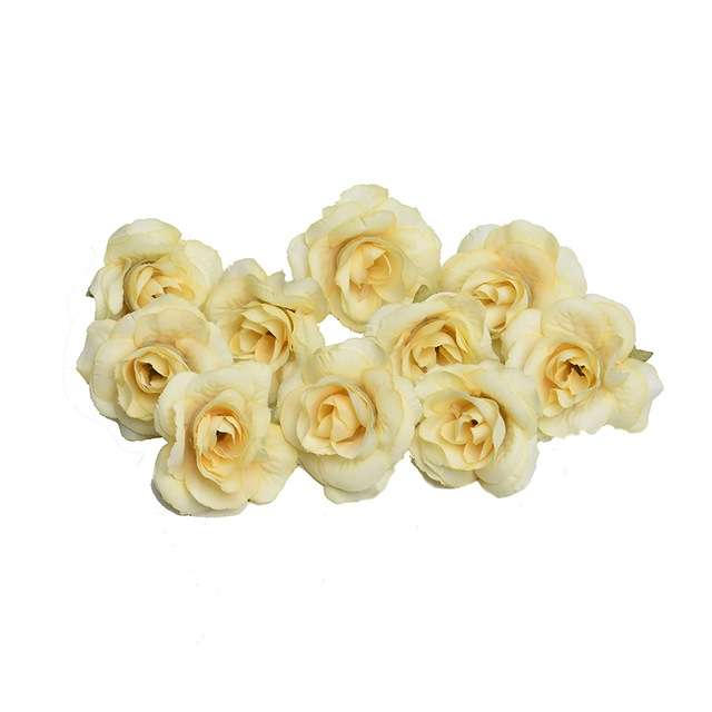 10 Sets 4cm Artificial Flower Silk Rose Flower Head for Wedding Party Home Decoration(Yellow)