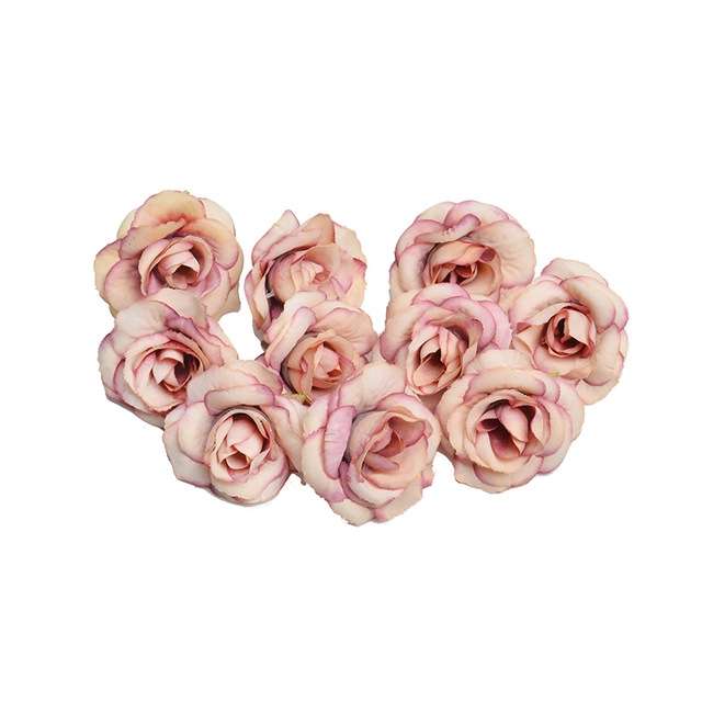 10 Sets 4cm Artificial Flower Silk Rose Flower Head for Wedding Party Home Decoration(Yellow)