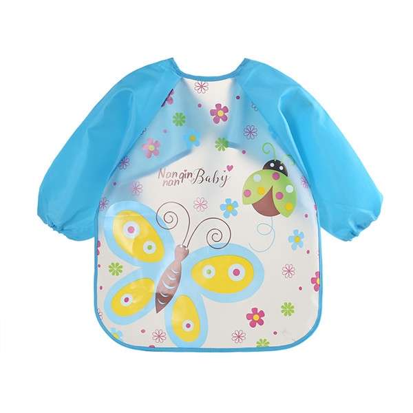 Baby Bibs Waterproof Long Sleeve Apron, Size:One Size(Blue Betterfly)