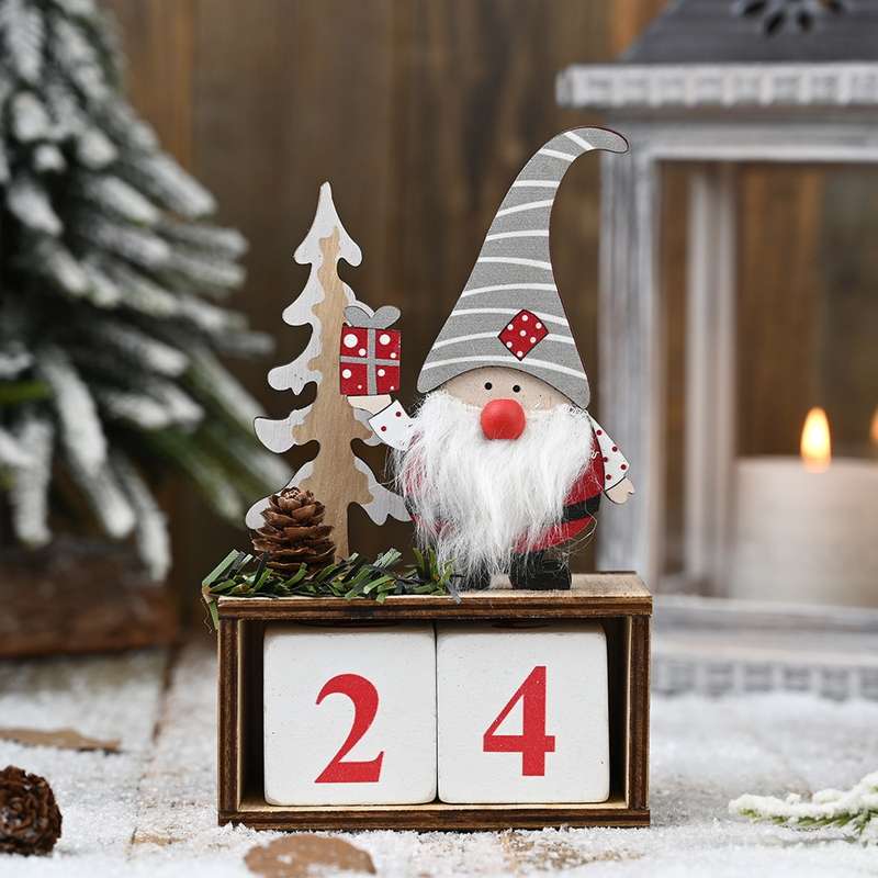 Christmas Wooden Pine Cone Calendar Ornaments Decorative Wooden Calendar Countdown Ornaments(Red Hat