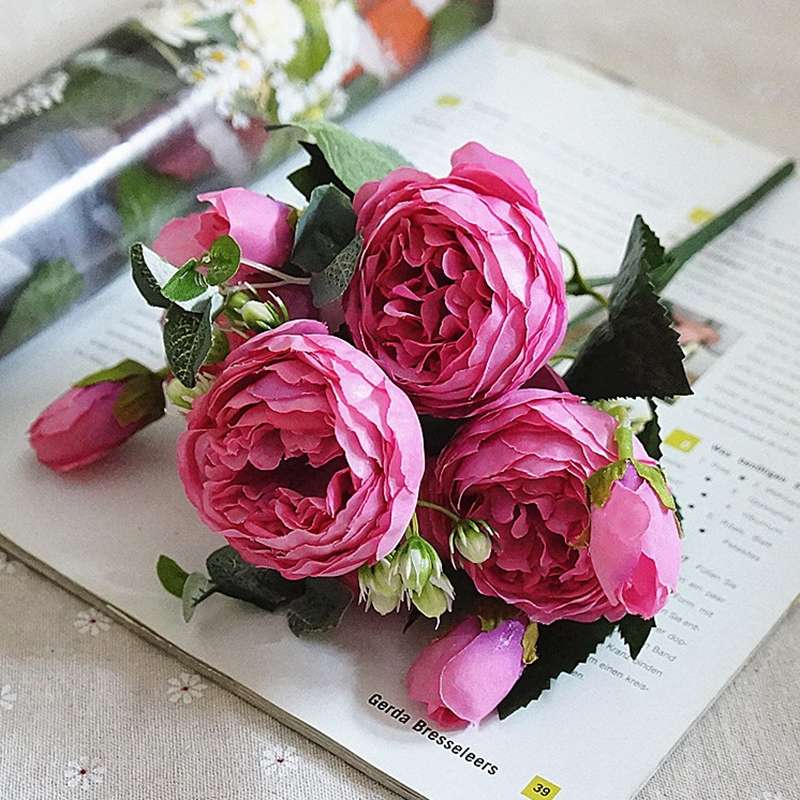 Beautiful Rose Peony Artificial Silk Flowers Small Bouquet Fores Home Party Spring Wedding Decoratio