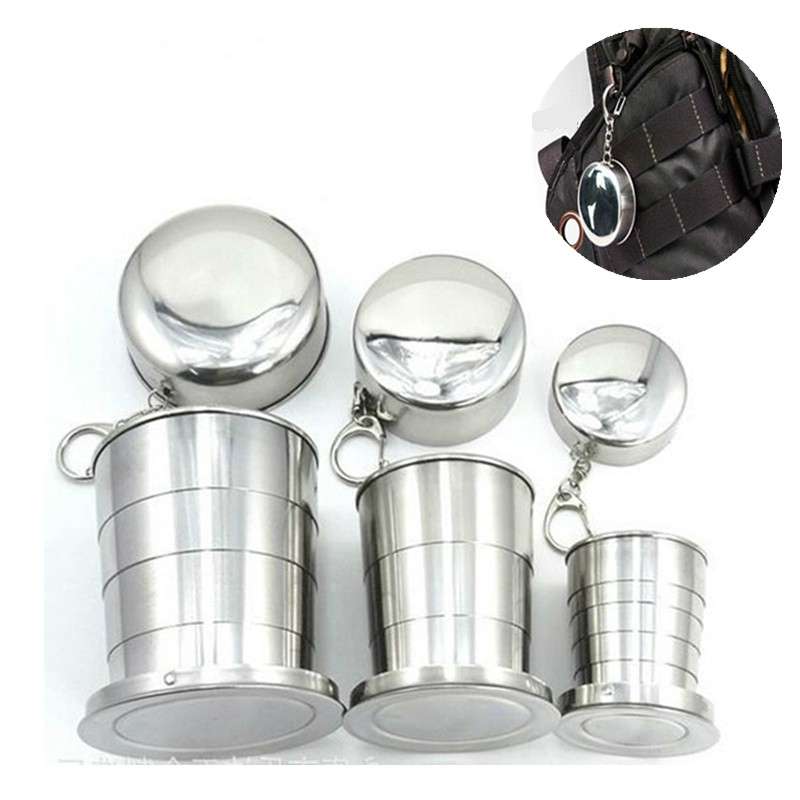 Stainless Steel Camping Folding Cup Traveling Outdoor Camping Hiking Mug Portable Collapsible Cup L