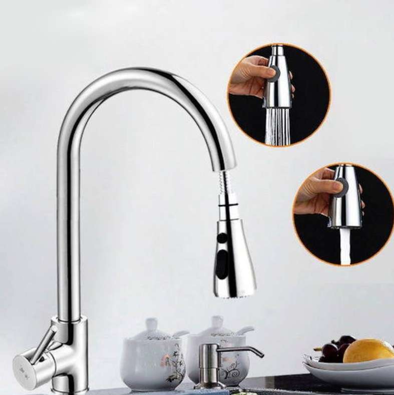 Kitchen Pull-out Faucet Hot And Cold Home 304 Stainless Steel Retractable Rotating Faucet, Style:Cop