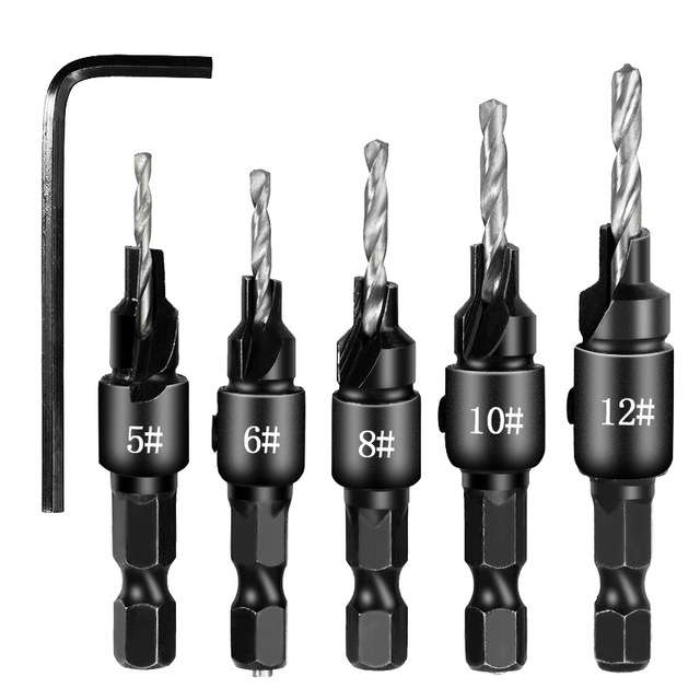 5 PCS/Set Countersink Woodworking Drill Bit Set Hexagon Screw Hardware Tool(Gold)