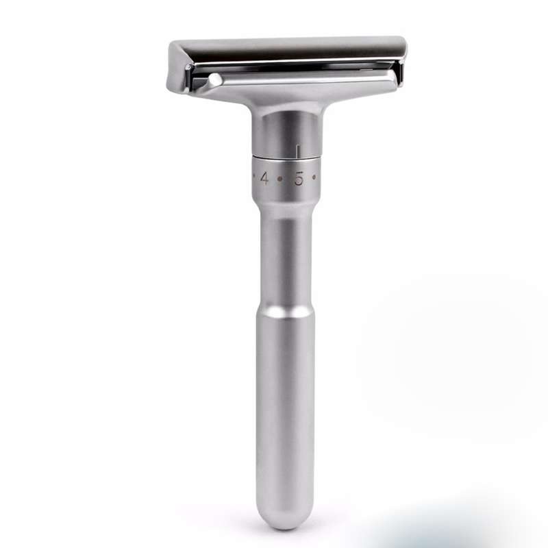 Adjustable Safety Razor Double Edge Classic Mens Shaving Hair Removal Shaver with 5 Blades(Silver Gr