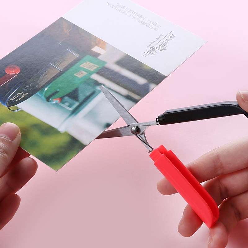 Portable Shears Paper Cutting Folding Safety Mini Stationery Scissors(Blue)