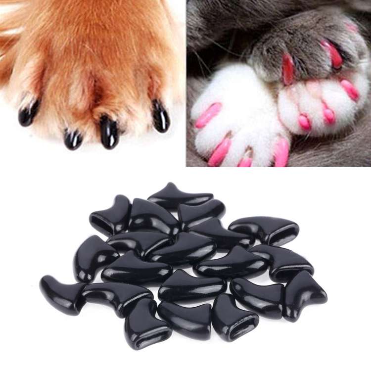 20 PCS Silicone Soft Cat Nail Caps / Cat Paw Claw / Pet Nail Protector/Cat Nail Cover, Size:XS(Black