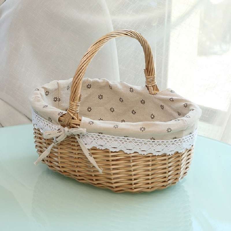 Hand-woven Picnic Basket Sackcloth Rattan Storage Basket, Specification:Large(Primary Color Alphabet