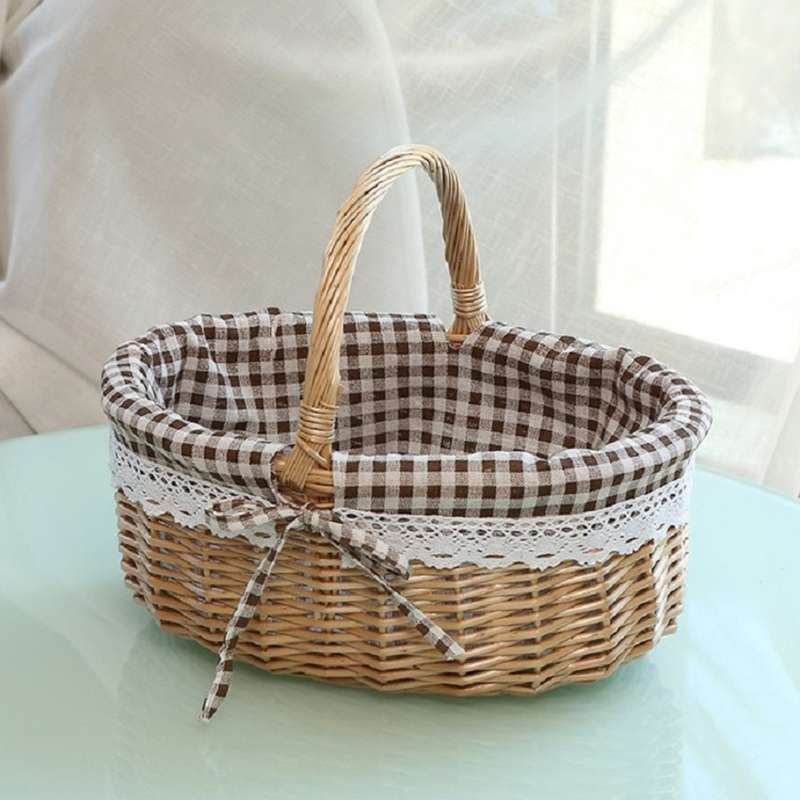 Hand-woven Picnic Basket Sackcloth Rattan Storage Basket, Specification:Large(Primary Color Alphabet