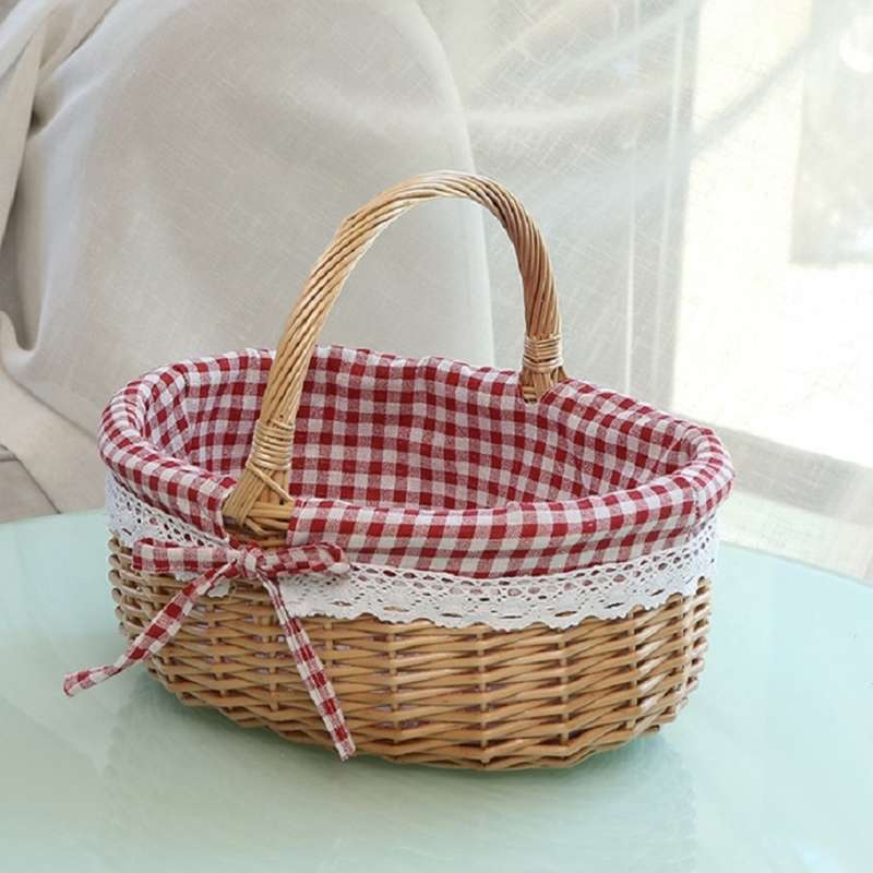 Hand-woven Picnic Basket Sackcloth Rattan Storage Basket, Specification:Large(Primary Color Alphabet