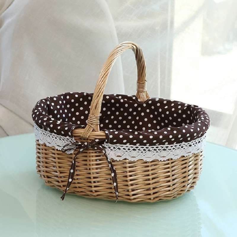 Hand-woven Picnic Basket Sackcloth Rattan Storage Basket, Specification:Large(Primary Color Alphabet