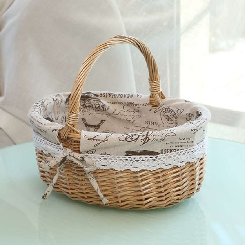 Hand-woven Picnic Basket Sackcloth Rattan Storage Basket, Specification:Large(Primary Color Alphabet