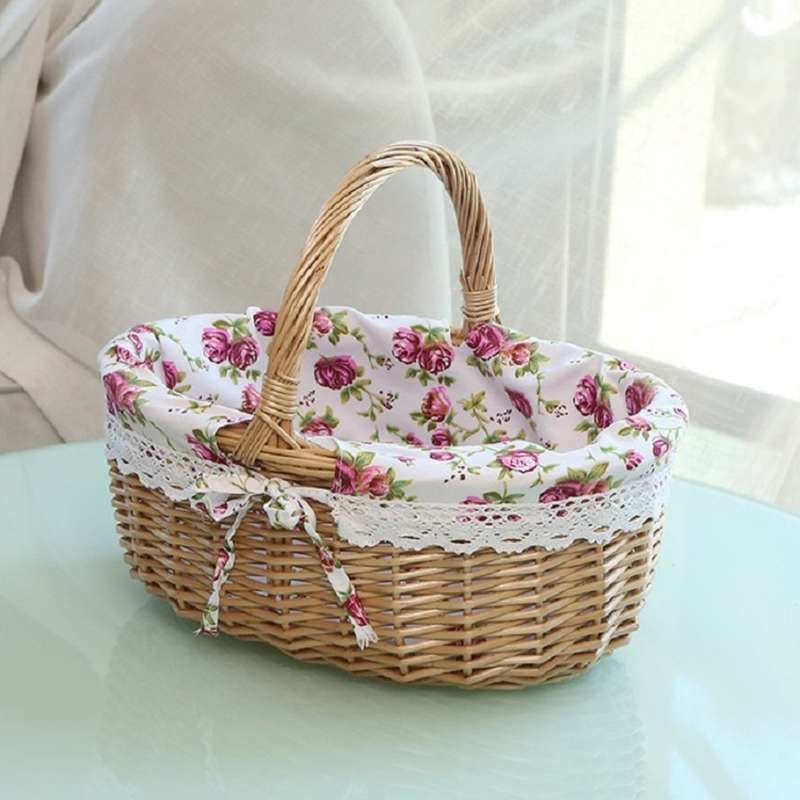 Hand-woven Picnic Basket Sackcloth Rattan Storage Basket, Specification:Large(Primary Color Alphabet