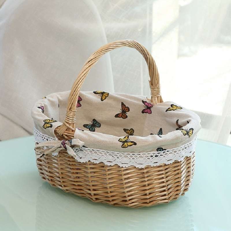 Hand-woven Picnic Basket Sackcloth Rattan Storage Basket, Specification:Large(Primary Color Alphabet