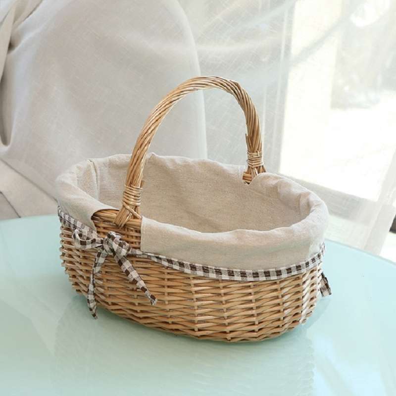 Hand-woven Picnic Basket Sackcloth Rattan Storage Basket, Specification:Large(Primary Color Alphabet
