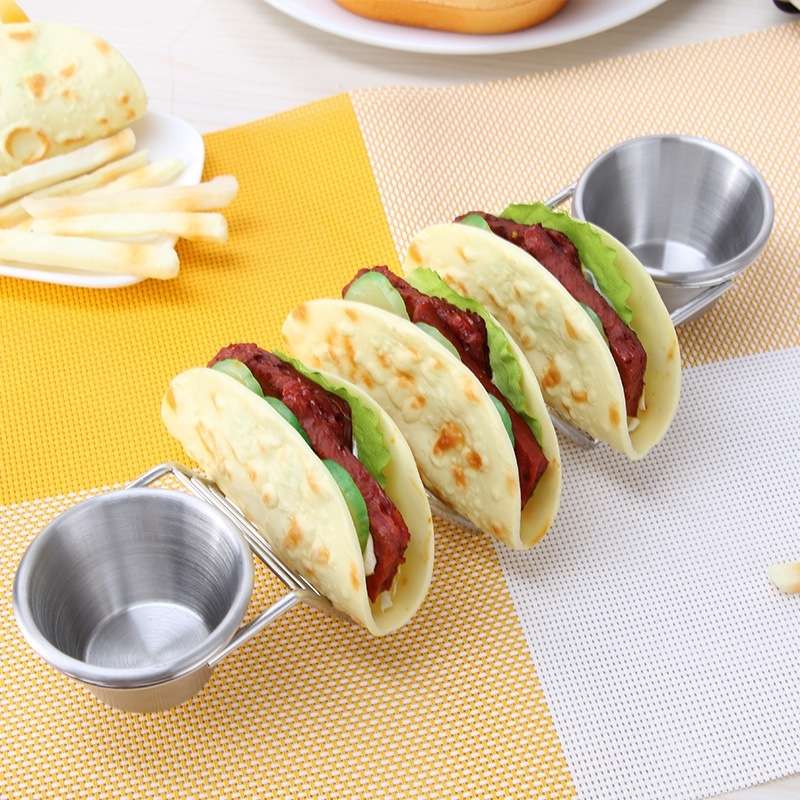 Taco Rack Stainless Steel 304 Taco Rack Taco Pancake Stand, Specification: Single Cup At Both Ends