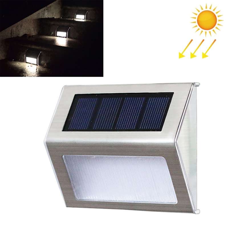 2PCS Solar Stainless Steel 3 LED Stair Wall Lamp Outdoor Garden Fence Light(Warm Light)