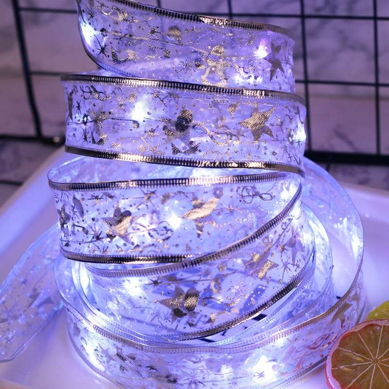 4m 40LEDs Gift Decoration Ribbon Light String LED Copper Wire Ribbon Christmas Tree Top Bowknot Ligh