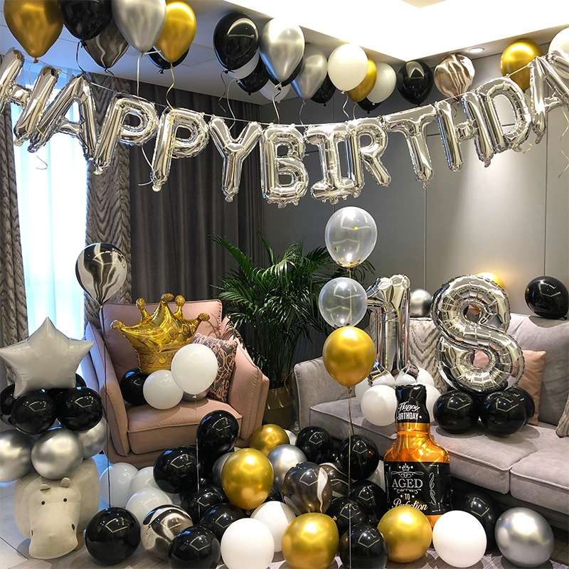 Happy Birthday Girl Boy Aluminum Film Balloon Scene Decoration Set Background Wall Decoration Adult