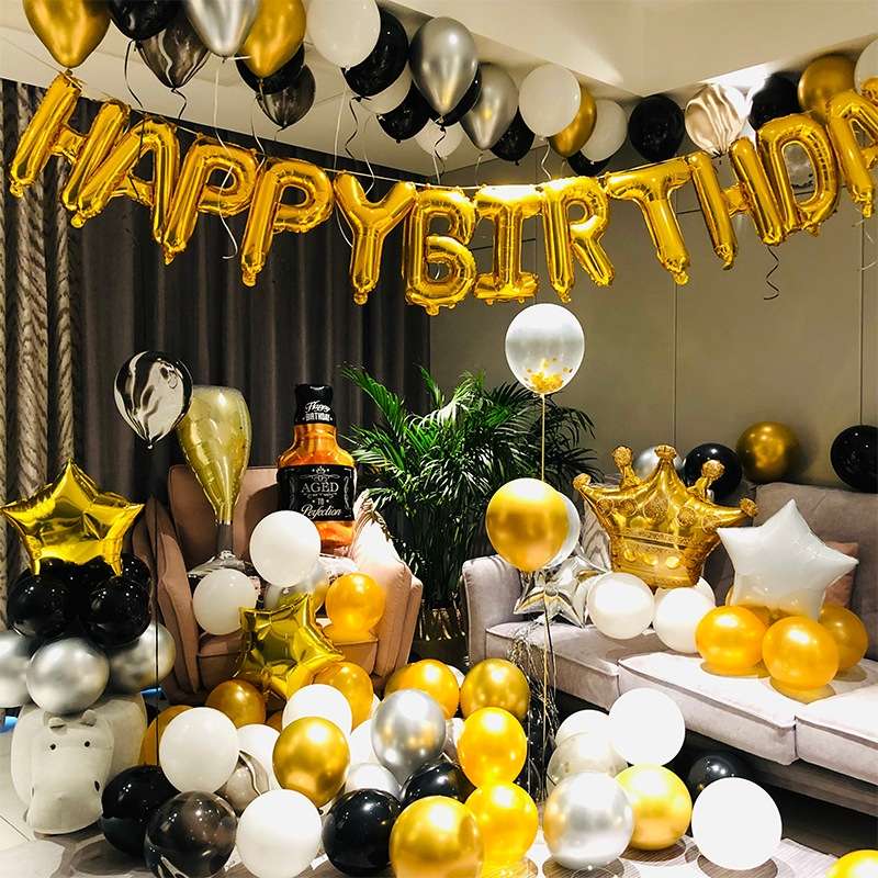 Happy Birthday Girl Boy Aluminum Film Balloon Scene Decoration Set Background Wall Decoration Adult
