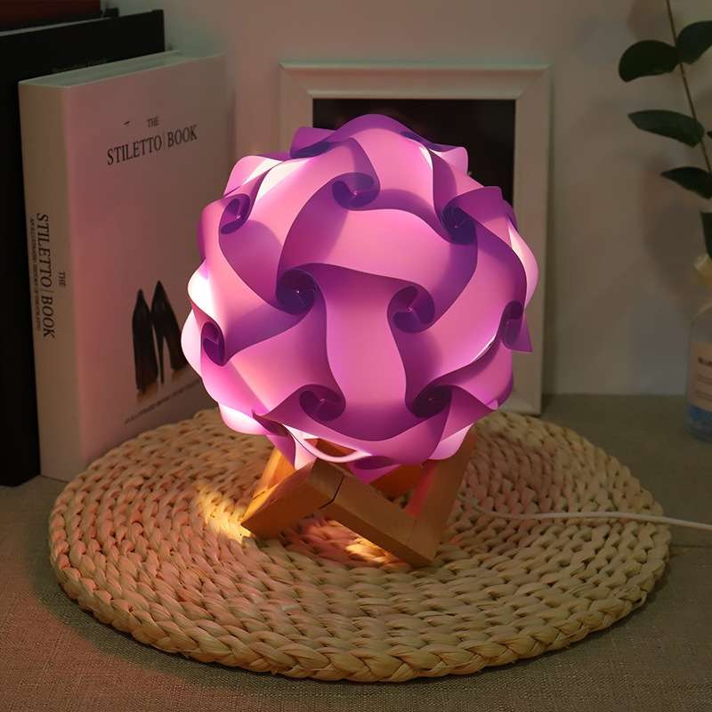 Creative Bedroom Bedside Night Light USB Round Romantic Room Decoration Lamp with Wood Base, Style: