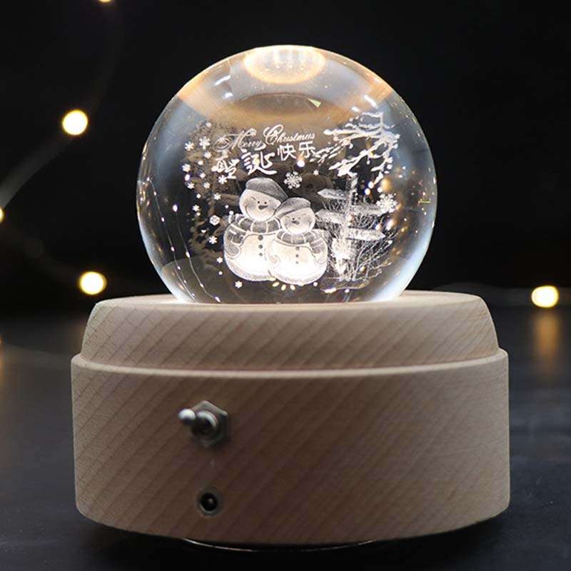 Girl Bedside Lamp Crystal Ball Wooden Base Music Box Charging Glow Rotating Night Light, Random Musi