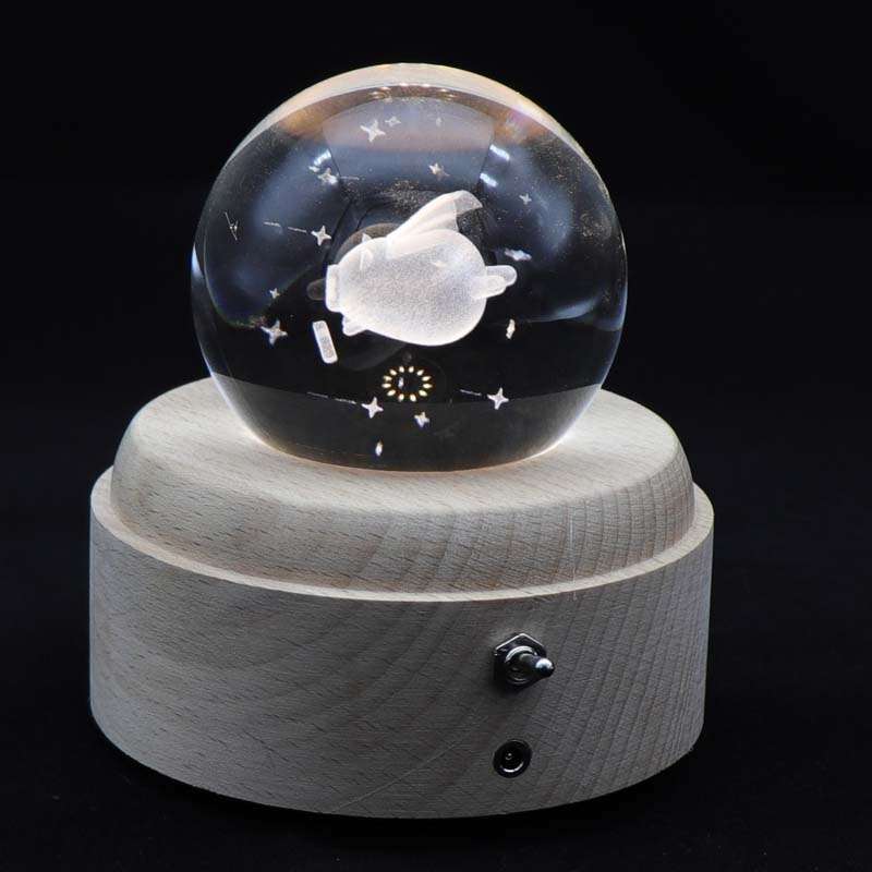 Girl Bedside Lamp Crystal Ball Wooden Base Music Box Charging Glow Rotating Night Light, Random Musi