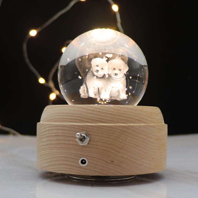 Girl Bedside Lamp Crystal Ball Wooden Base Music Box Charging Glow Rotating Night Light, Random Musi