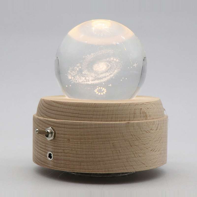 Girl Bedside Lamp Crystal Ball Wooden Base Music Box Charging Glow Rotating Night Light, Random Musi
